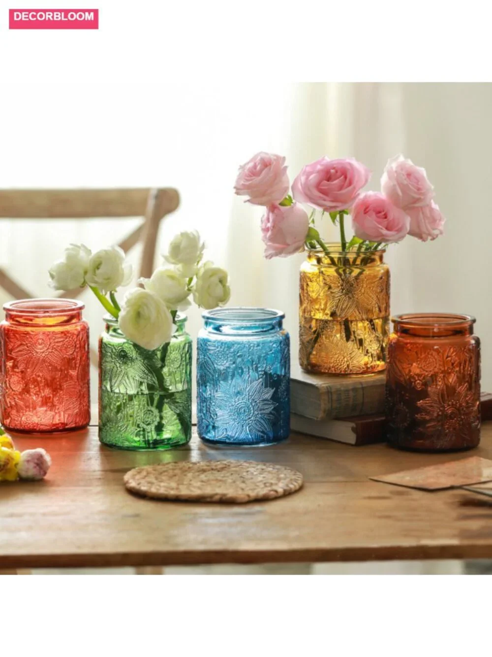 Set of 2 Glass Jars with Lids Vintage Storage Jars Kitchen Counter Pantry